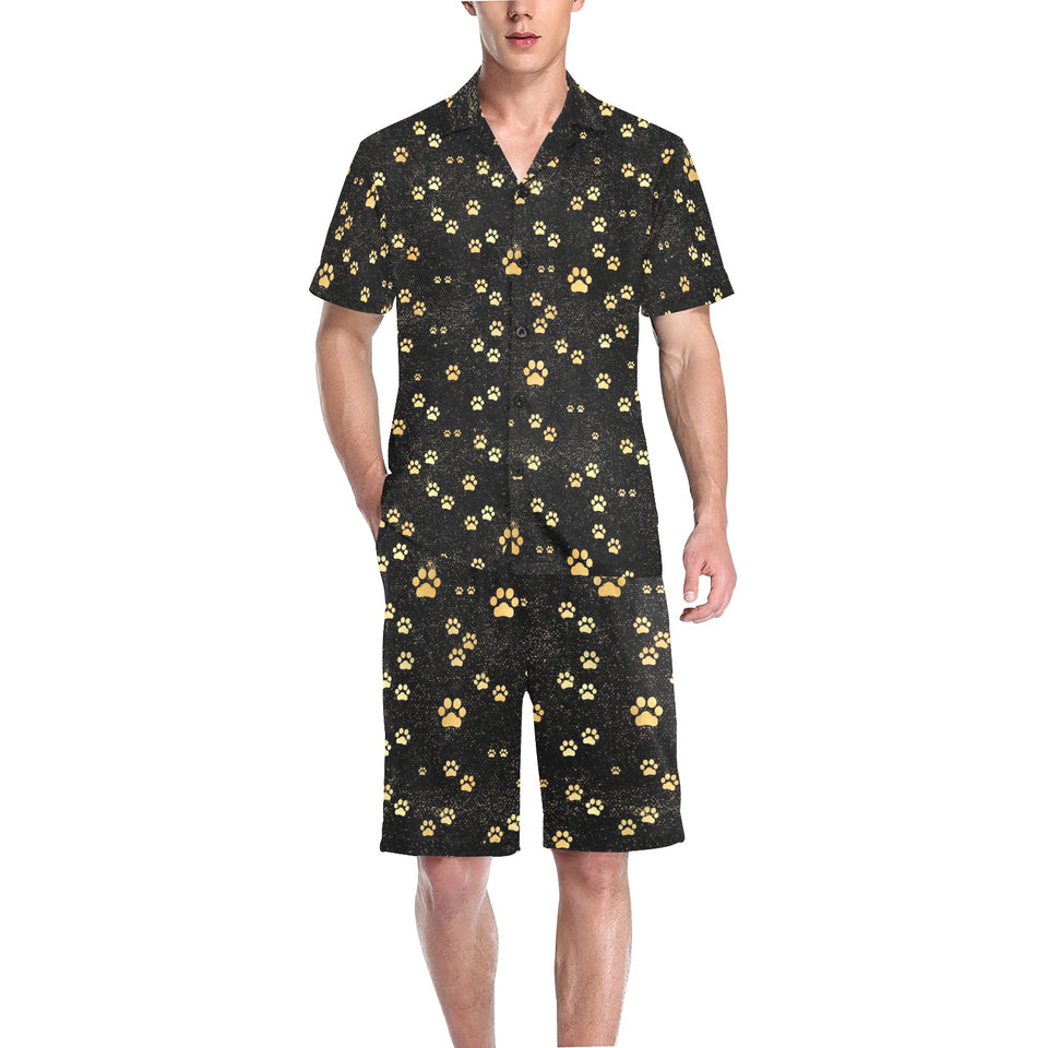 Dog Paws Pattern Print Design 05 Men's V-Neck Short Pajama Set