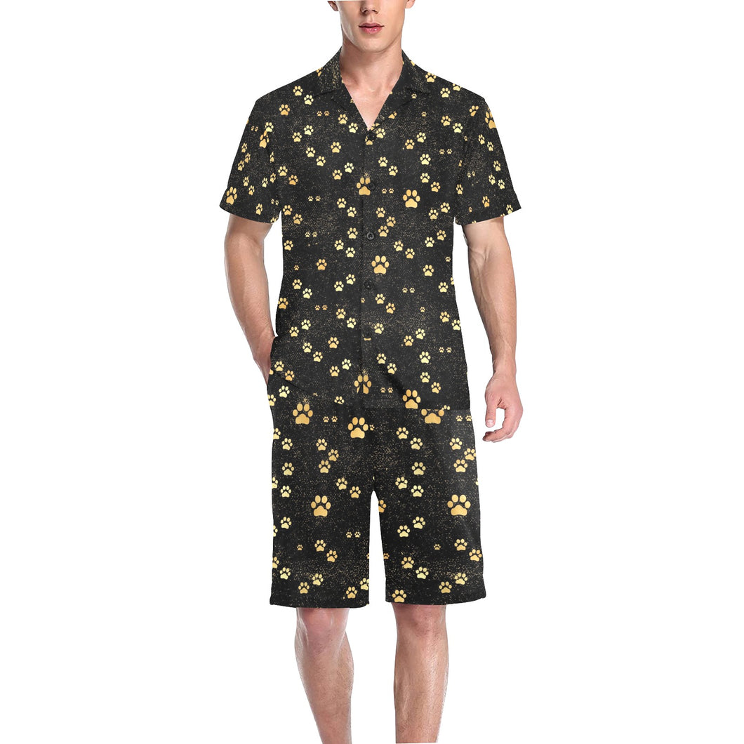 Dog Paws Pattern Print Design 05 Men's V-Neck Short Pajama Set