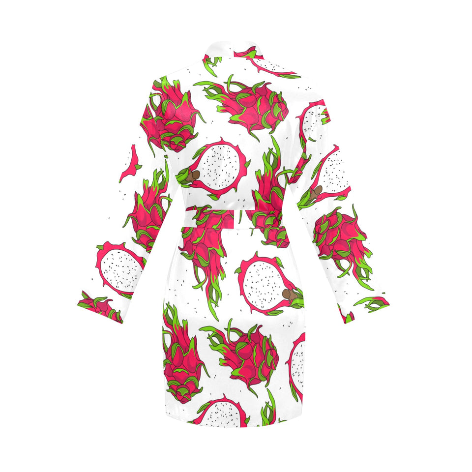 dragon fruits white background Women's Long Sleeve Belted Night Robe