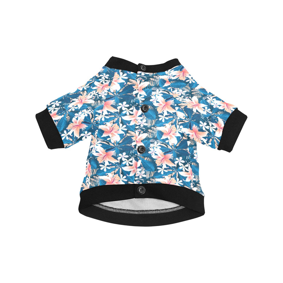 Hibiscus Pattern Print Design 02 All Over Print Pet Dog Round Neck Fuzzy Shirt