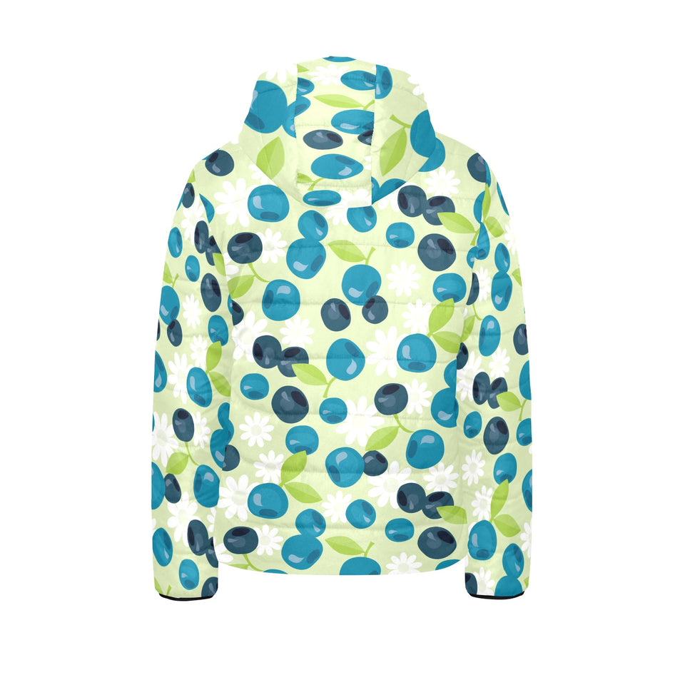 blueberry flower pattern Kids' Boys' Girls' Padded Hooded Jacket