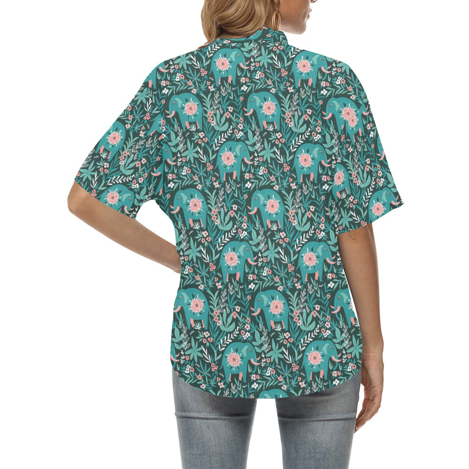 Elephants jungle pattern Women's All Over Print Hawaiian Shirt
