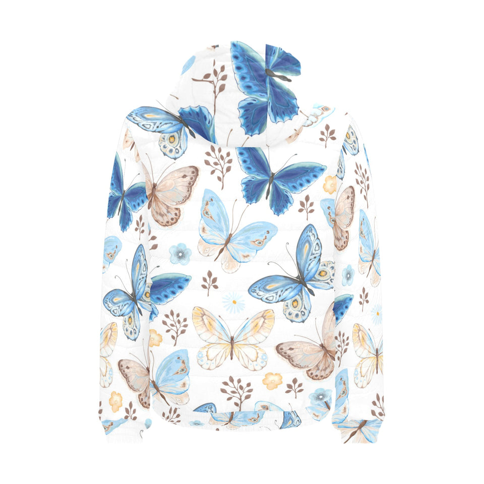 blue butterfly pattern Men's Padded Hooded Jacket