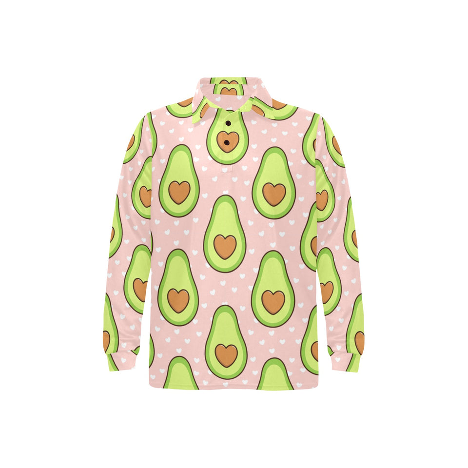 Avocado heart pink background Men's Long Sleeve Polo Shirt