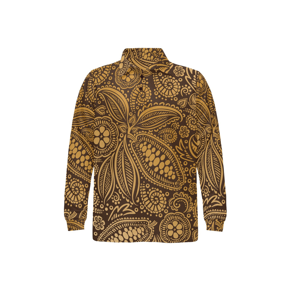 cacao beans tribal polynesian pattern background Men's Long Sleeve Polo Shirt