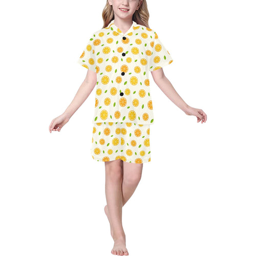 oranges leaves pattern Kids' Boys' Girls' V-Neck Short Pajama Set