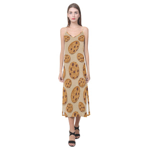 Cookie pattern V-Neck Open Fork Long Dress