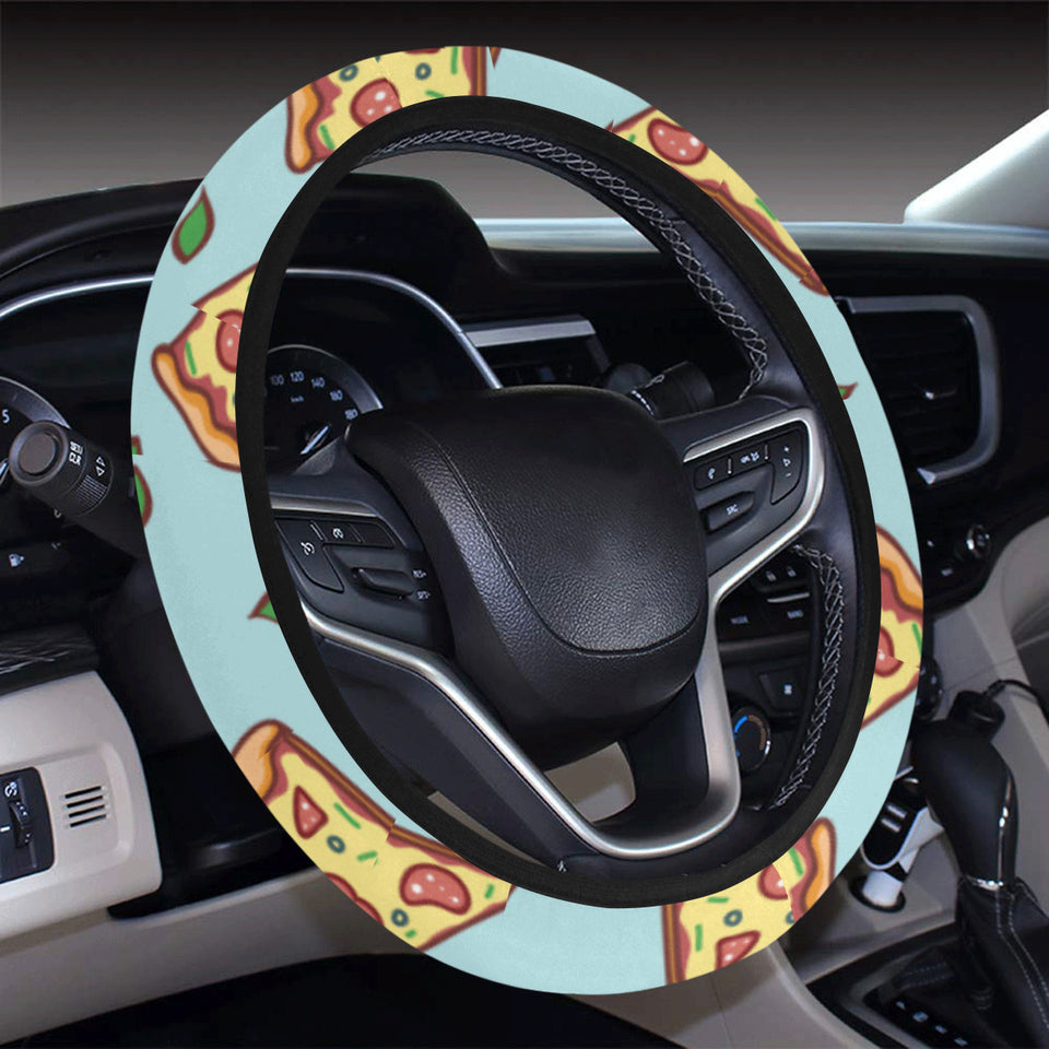 Hand drawn pizza blue background Car Steering Wheel Cover
