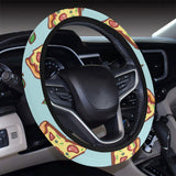 Hand drawn pizza blue background Car Steering Wheel Cover