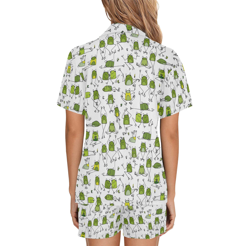 Sketch funny frog pattern Women's V-Neck Short Pajama Set