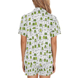 Sketch funny frog pattern Women's V-Neck Short Pajama Set