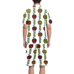 colorful apples leave zebra stripe Men's V-Neck Short Pajama Set