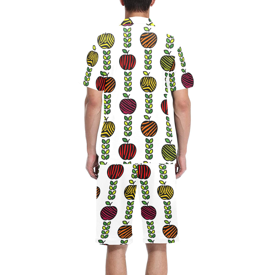 colorful apples leave zebra stripe Men's V-Neck Short Pajama Set