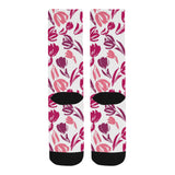 pink sketch tulip pattern Crew Socks