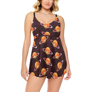 Hamburger Pattern Print Design 05 Chest Sexy Pleated Two Piece Swim Dress