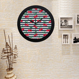 Hand drawn cherry pattern striped background Elegant Black Wall Clock
