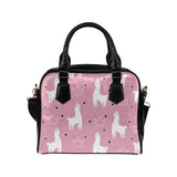 Llama Alpaca pink background Shoulder Handbag