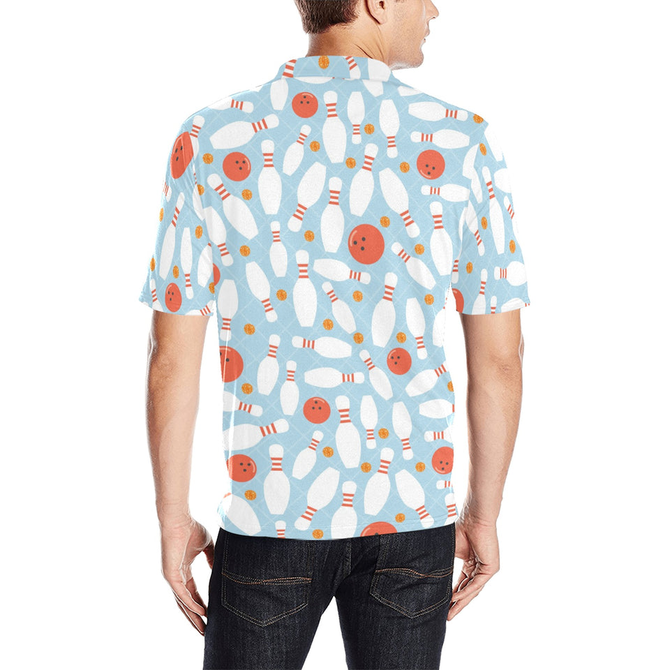 Bowling ball bowling pins blue blackground Men's All Over Print Polo Shirt