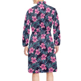 Hibiscus Pattern Print Design 05 Men's Long Sleeve Belted Night Robe