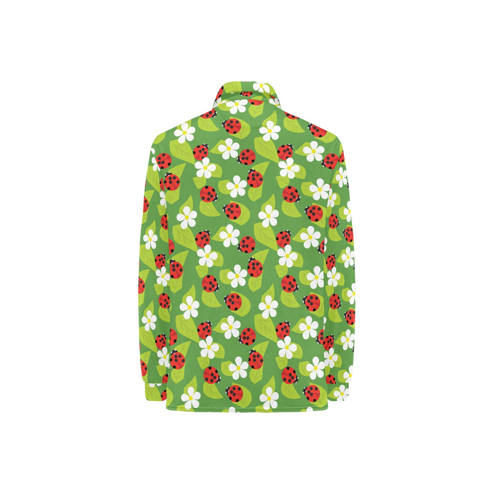 Ladybug Pattern Print Design 01 Women's Long Sleeve Polo Shirt