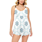 nautical steering wheel chain Chest Sexy Pleated Two Piece Swim Dress