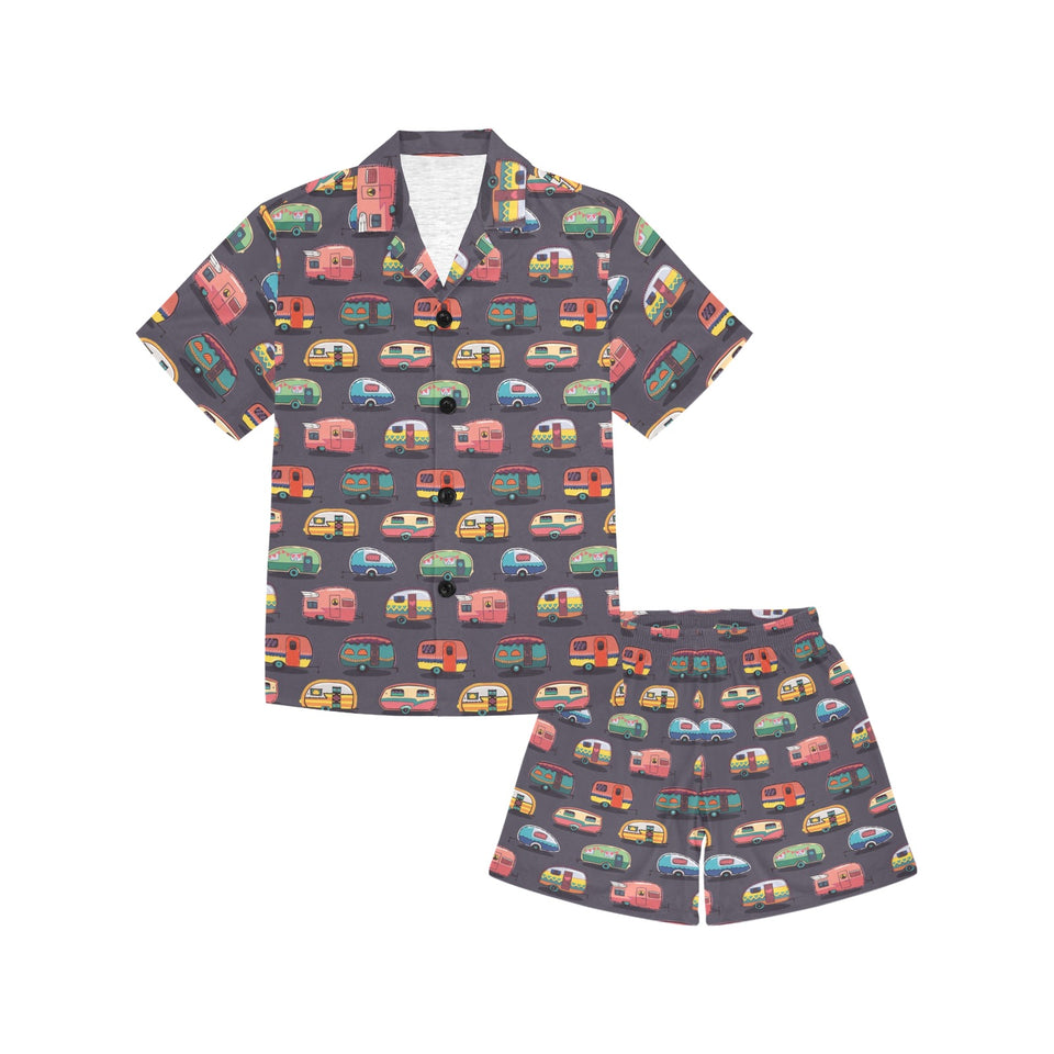 Camper Van Pattern Print Design 02 Kids' Boys' Girls' V-Neck Short Pajama Set