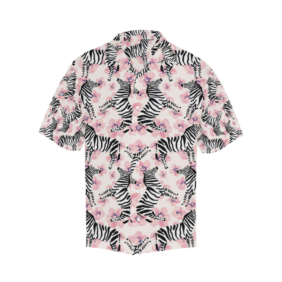 Zebra pink flower background Men's All Over Print Hawaiian Shirt