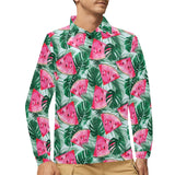 Watermelons tropical palm leaves pattern Men's Long Sleeve Polo Shirt