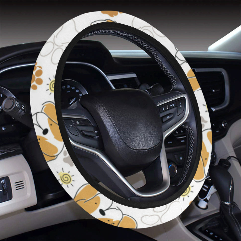 Cute beagle dog pattern background Car Steering Wheel Cover