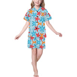 Blue red orange starfish pattern Kids' Boys' Girls' V-Neck Short Pajama Set