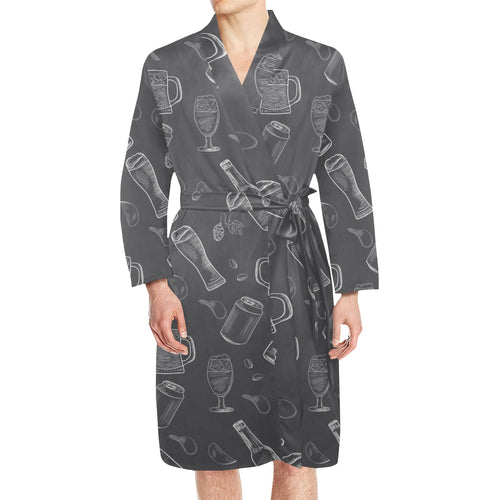 Beer hand drawn pattern Men's Long Sleeve Belted Night Robe
