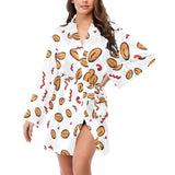 peanuts pattern background Women's Long Sleeve Belted Night Robe