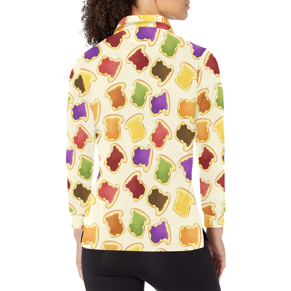 Bread Toast Pattern Print Design 02 Women's Long Sleeve Polo Shirt