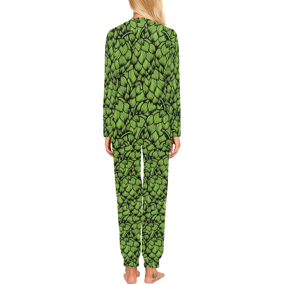 Green hop pattern Women's All Over Print Pajama Set