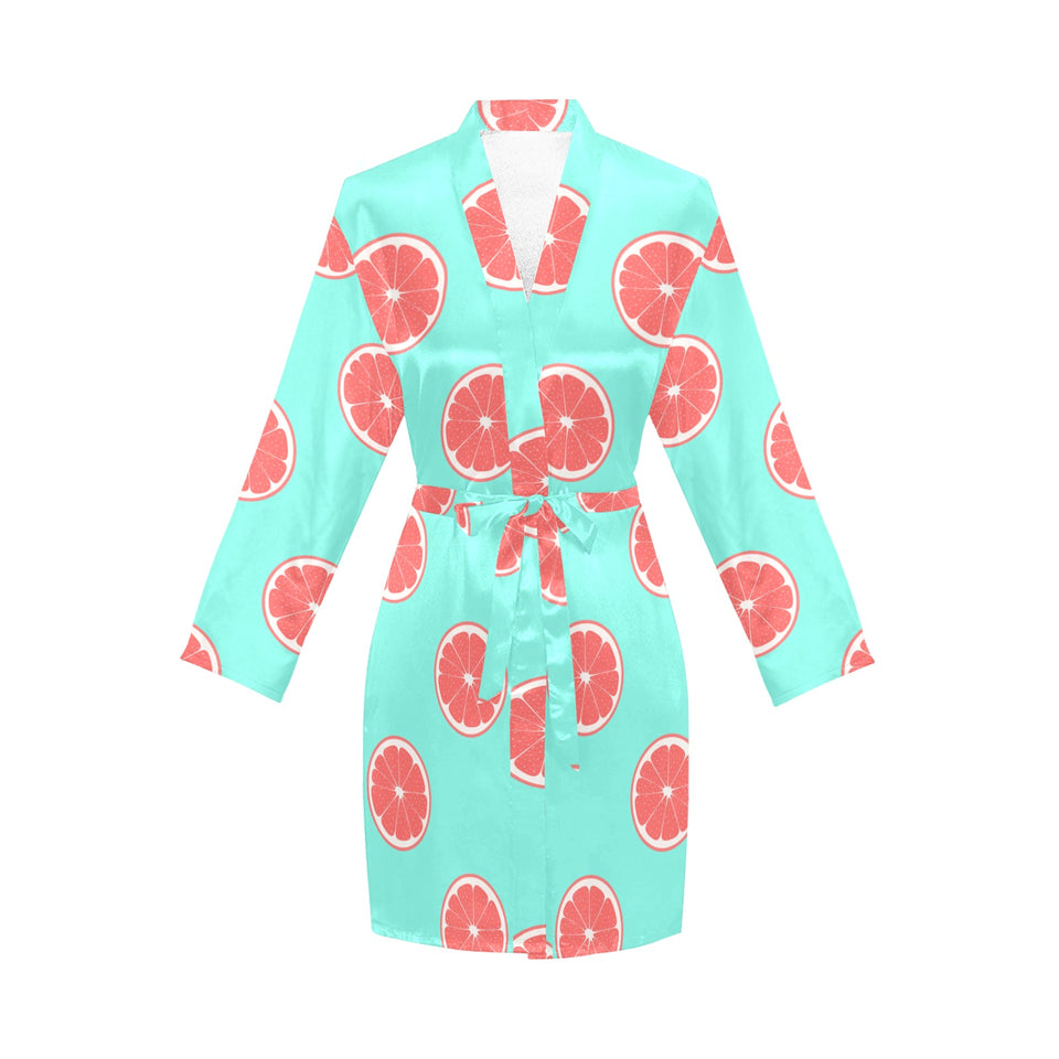 Grapefruit green background Women's Long Sleeve Belted Night Robe
