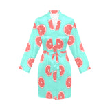 Grapefruit green background Women's Long Sleeve Belted Night Robe