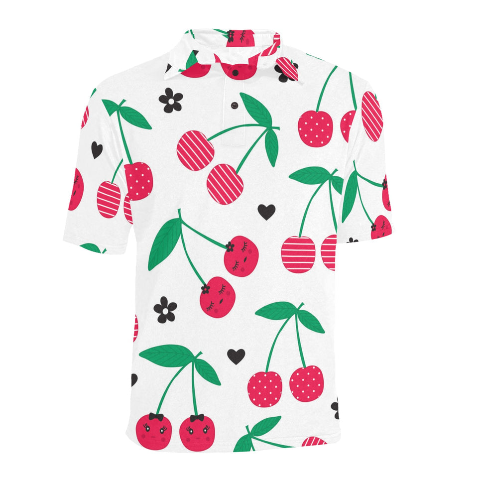 cherry pattern white background Men's All Over Print Polo Shirt
