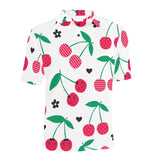 cherry pattern white background Men's All Over Print Polo Shirt