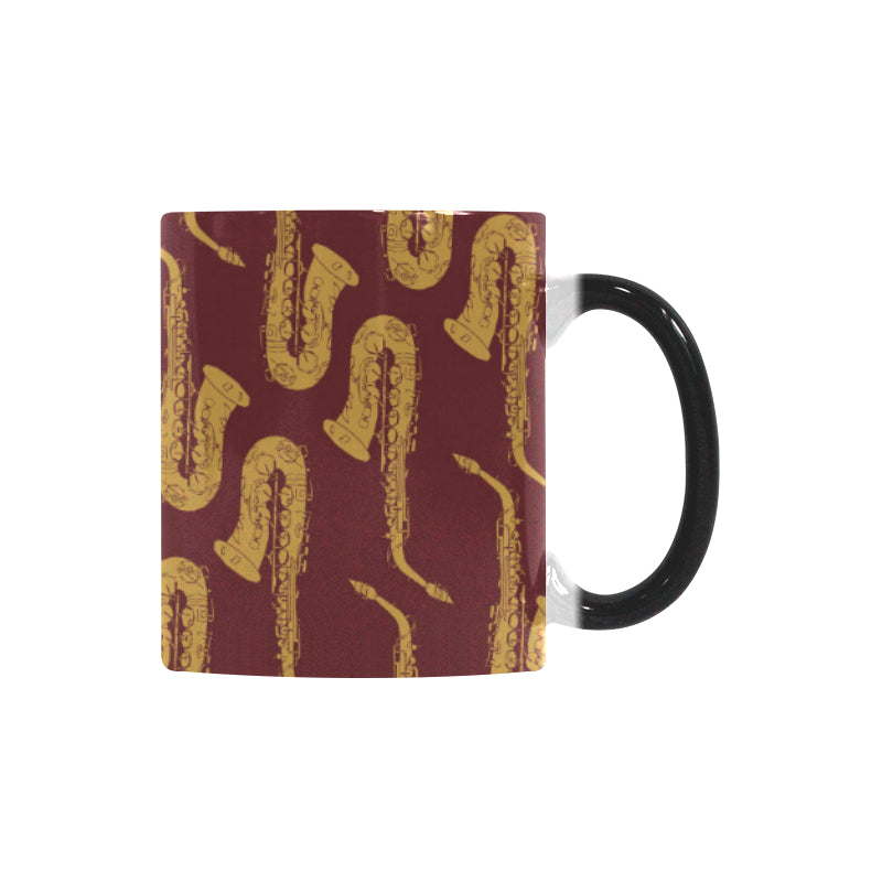Hand drawn gold saxophone red background Morphing Mug Heat Changing Mug