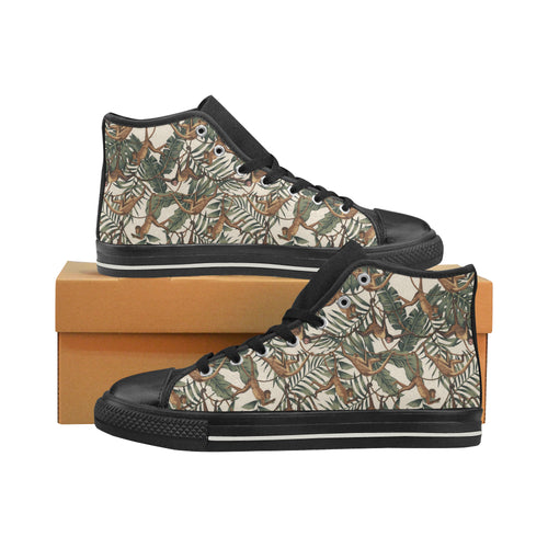 Monkey tropical leaves background Women's High Top Canvas Shoes Black