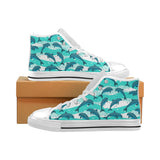 Dolphin sea pattern Men's High Top Canvas Shoes White