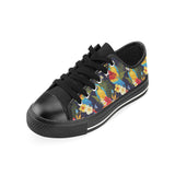 Colorful parrot flower pattern Men's Low Top Canvas Shoes Black