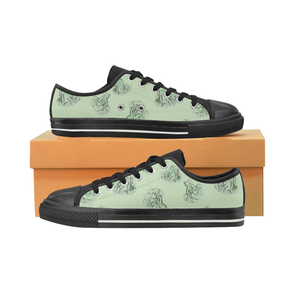 broccoli sketch pattern Kids' Boys' Girls' Low Top Canvas Shoes Black