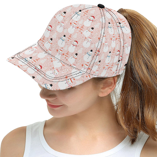 Cute snowman christmas tree snowpink background All Over Print Snapback Cap