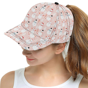 Cute snowman christmas tree snowpink background All Over Print Snapback Cap