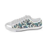 Japanese wave pattern Men's Low Top Canvas Shoes White