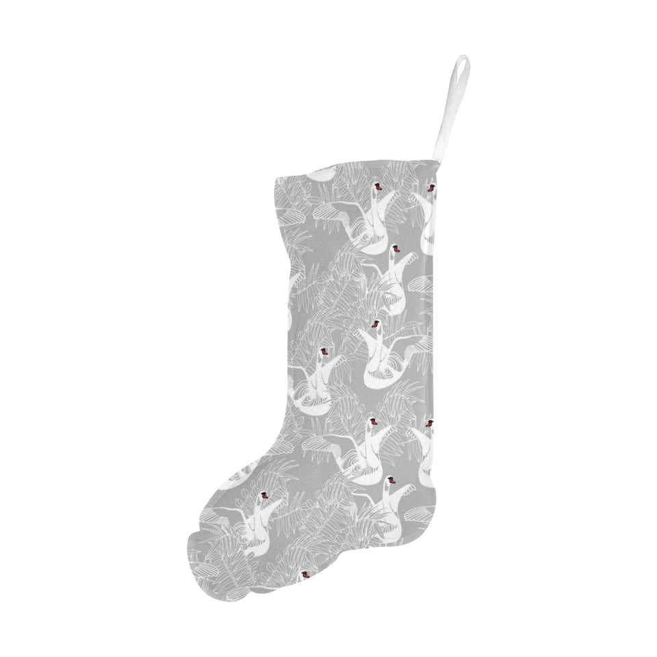 white swan gray background Christmas Stocking