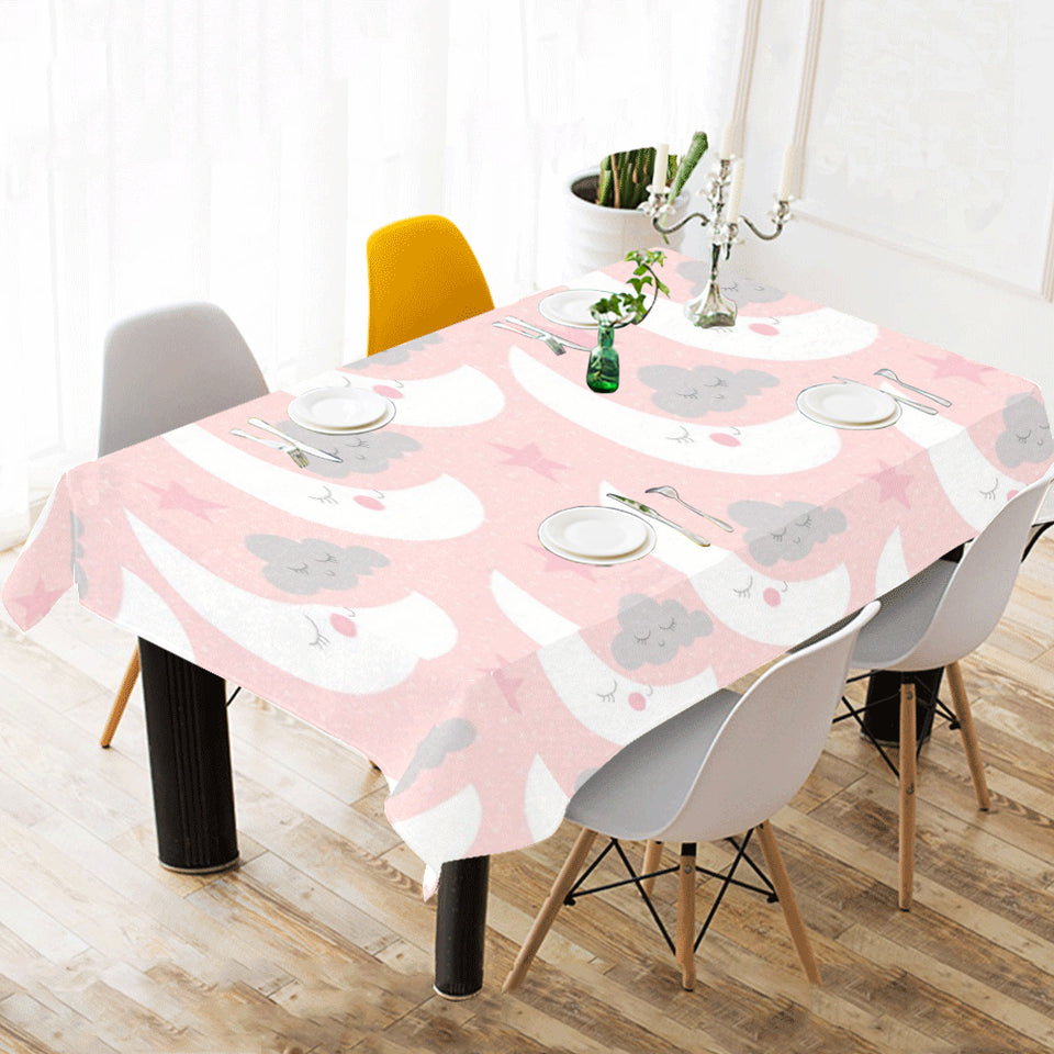 Cute moon cloud star pattern pink dot background Tablecloth