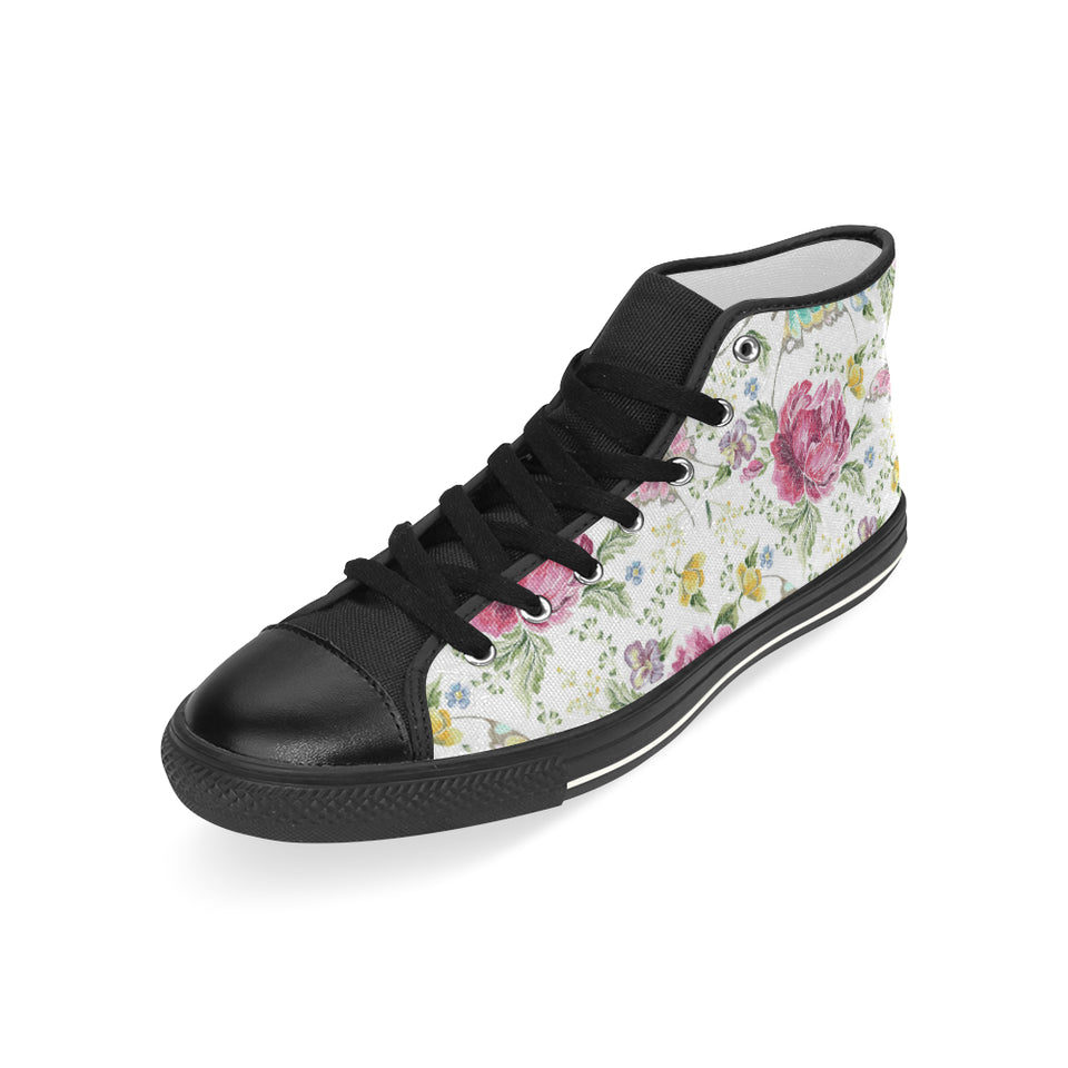 Hand drawn butterfly rose Men's High Top Canvas Shoes Black