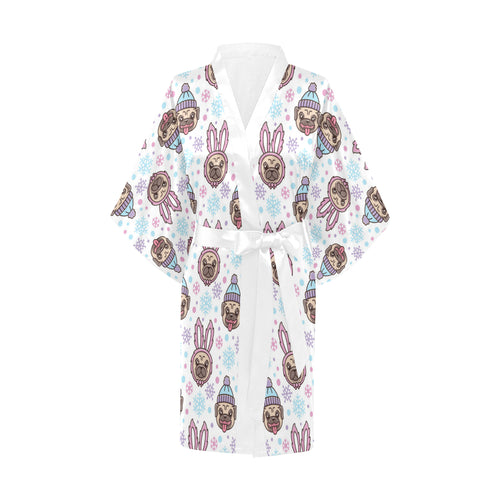 Cute pug hat rabbit costume pattern Women's Short Kimono Robe